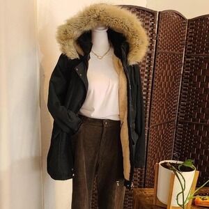 ZARA Faux Fur Trim Parka Sherpa Coat Size Small Women's Lined Winter Jacket